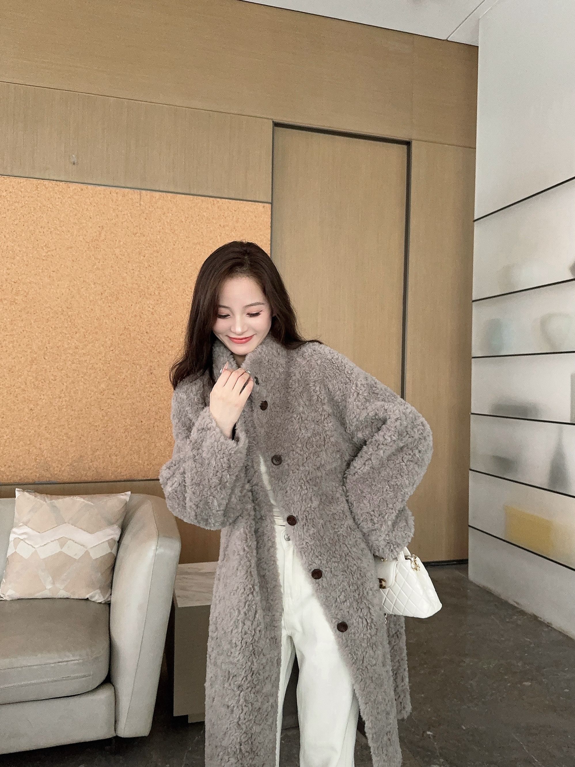 【100%纯澳羊毛】外套女立领秋冬新款加厚羊毛高级慵懒风显瘦