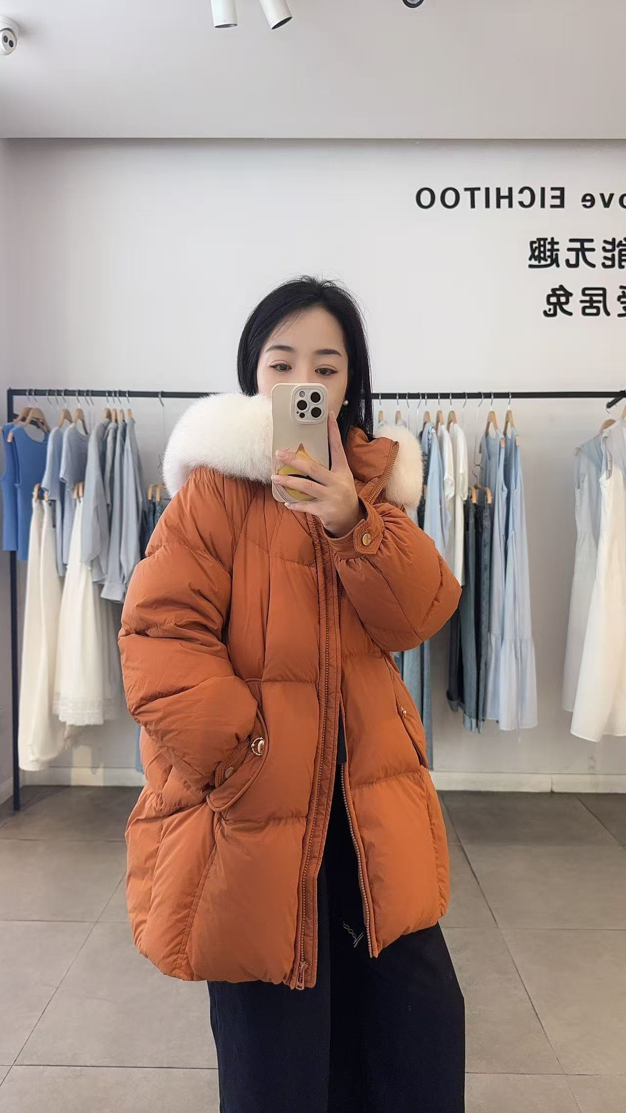 显白休闲加绒加厚款大毛领