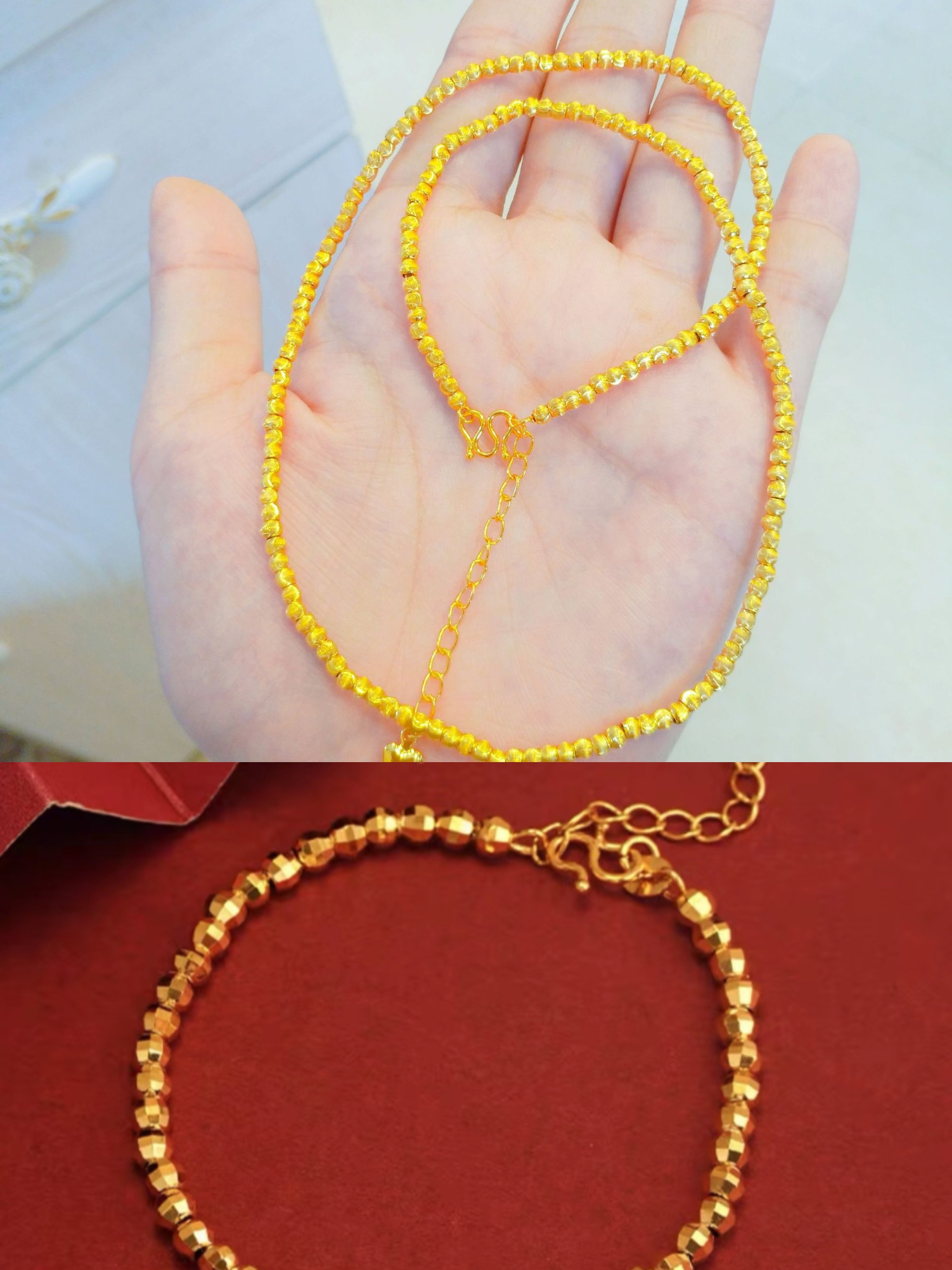 【万佳集团】鎏世金 拉丝小猫眼项链+蹦迪珠手链 时尚饰品