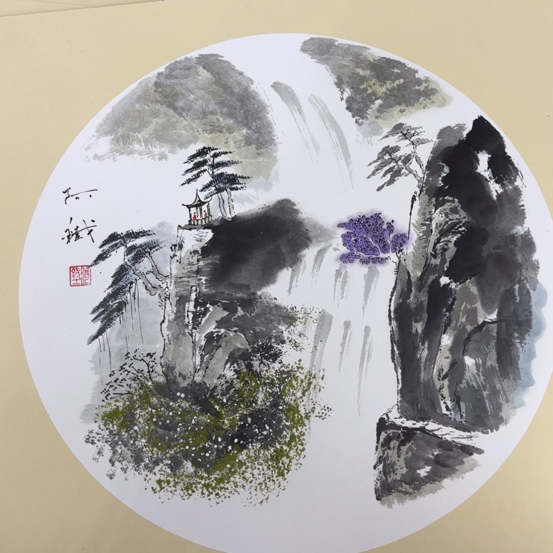 国画斗方山下水赵铁50赵