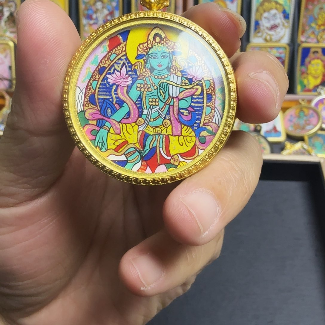 天***心吊坠十三纯手绘3.5绿度母