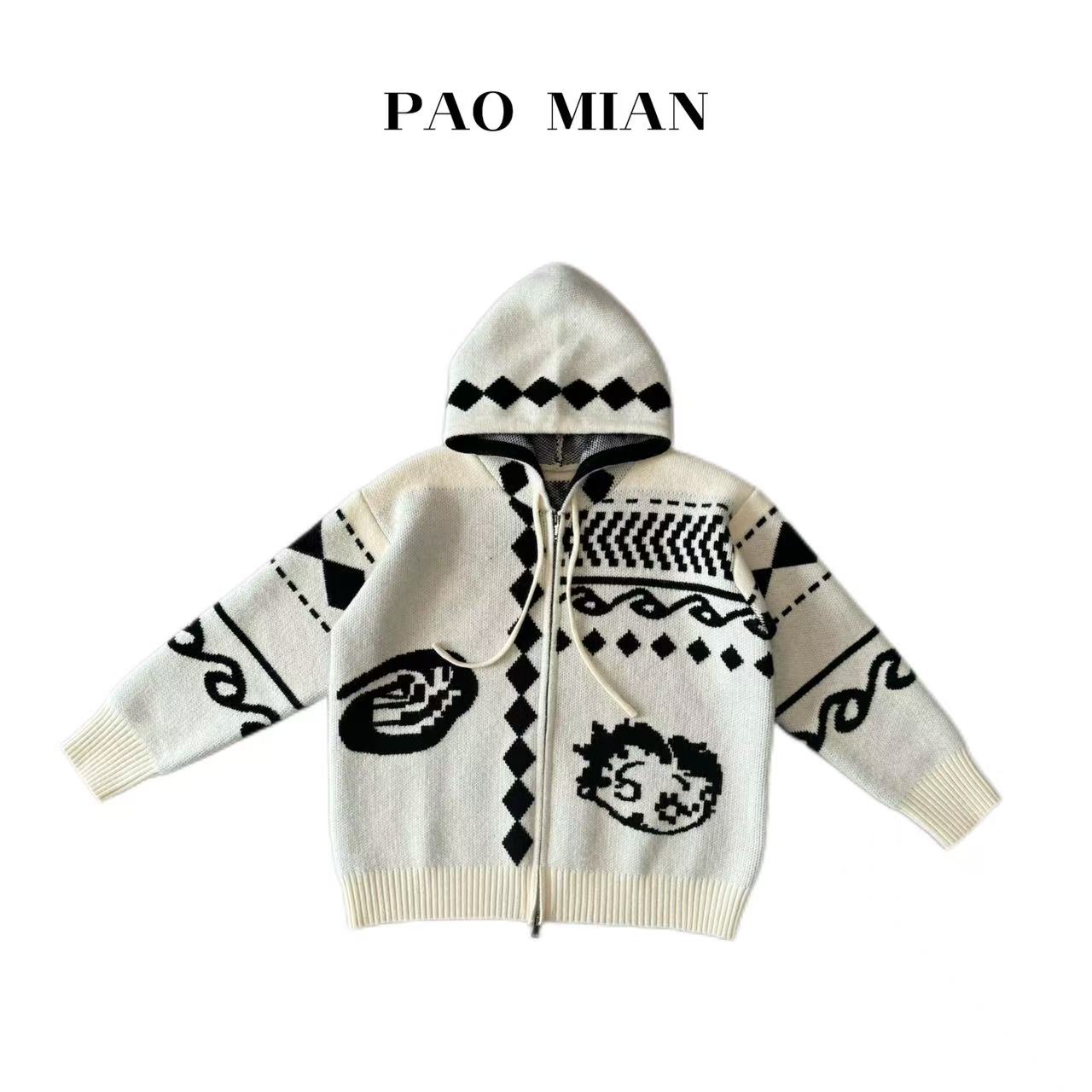 【 PAOMIAN 】保暖时尚休闲百搭厚款女连帽毛衣宽松卡通冬季轻奢