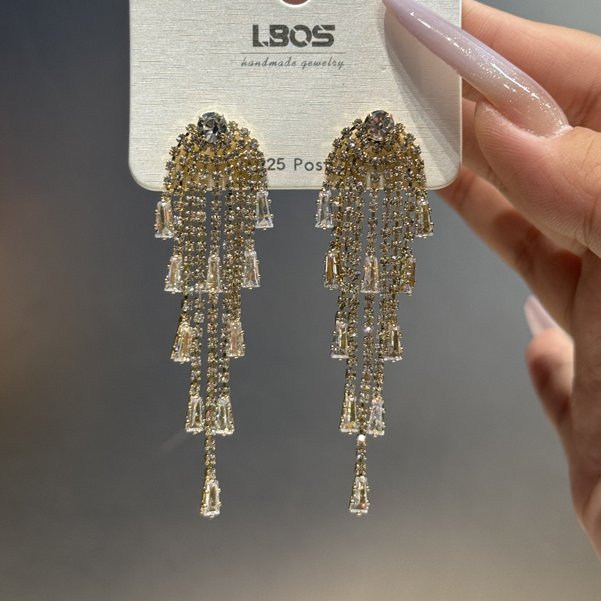 铜合金锆石耳饰 轻奢高级感锆石长款流苏耳环轻奢时尚洋气重工女