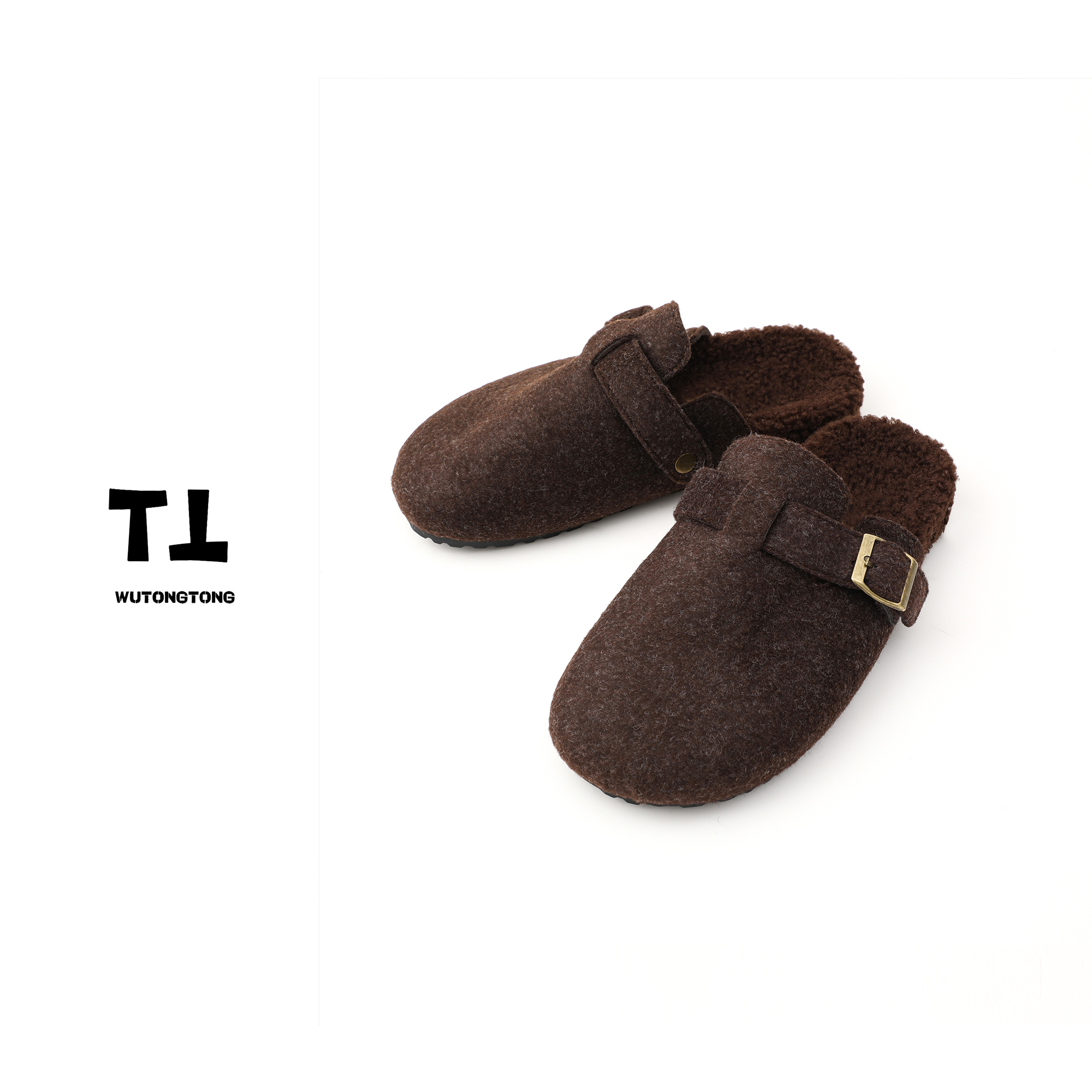 12/05【吴童优选】加绒保暖内增高毛毛拖鞋女鞋软厚底勃肯鞋63050