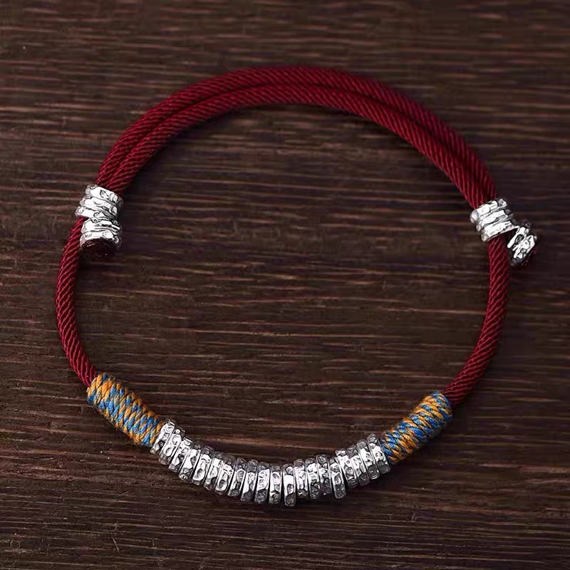 足银手链 时尚民族风百搭盘缠红绳