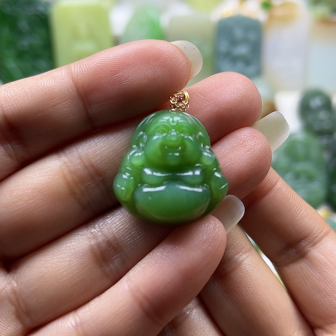 和田玉吊坠18K金镶嵌J****8
