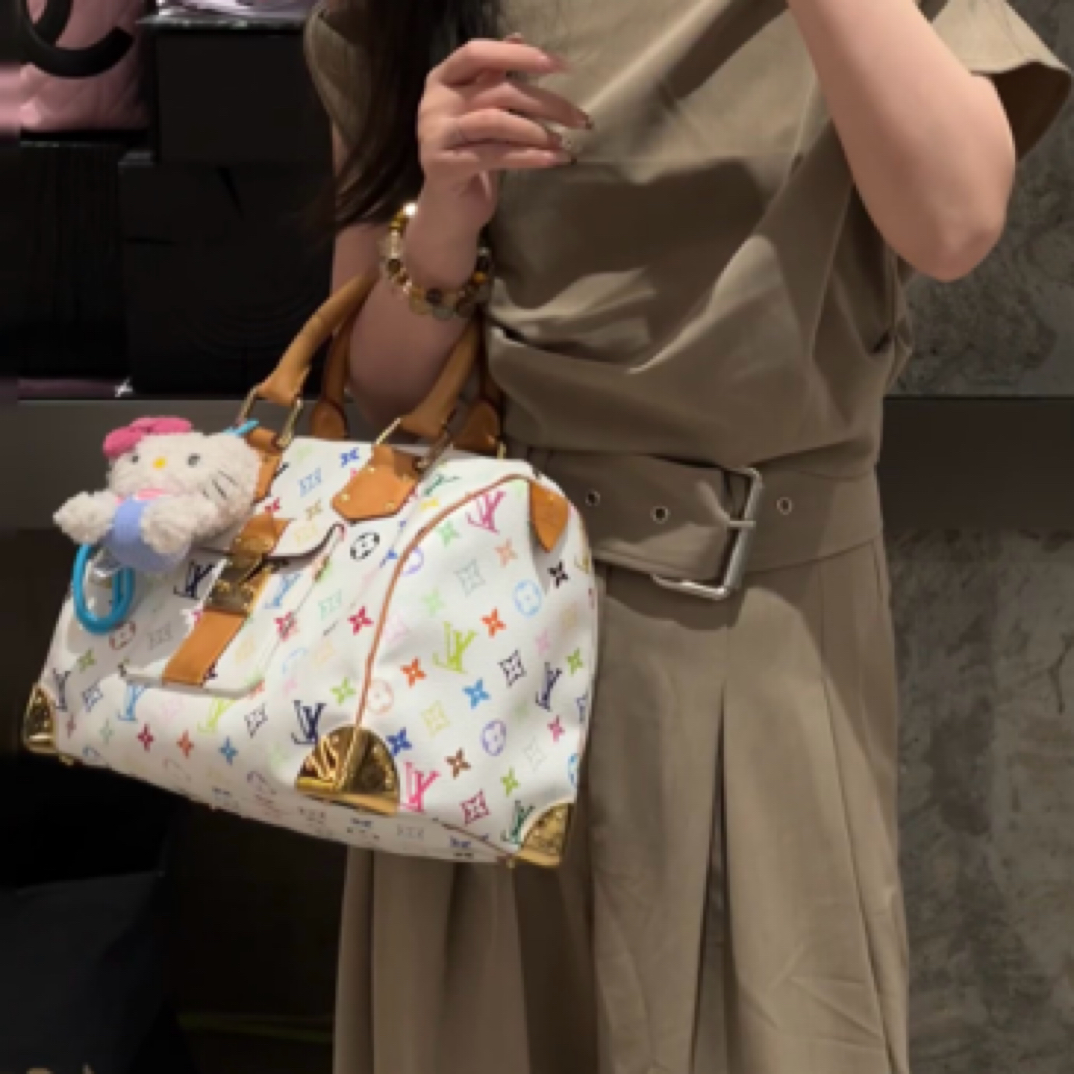 95新 LouisVuitton/路易威登 白三彩波士顿972771