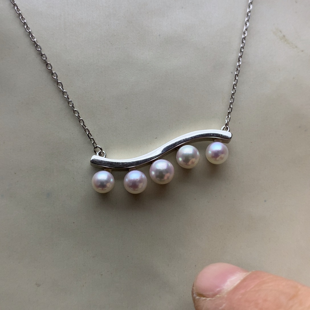 海水珍珠颈饰银S925镶嵌5-5.5akoya五珠微笑链
