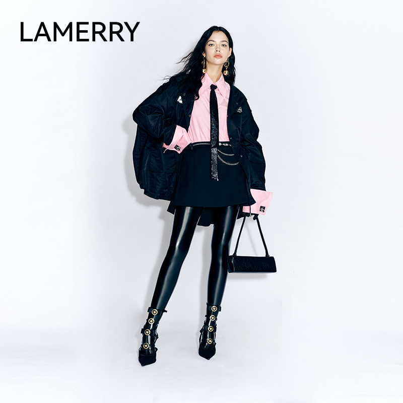 lamerry/朗美睿黑色独特简约大气斗篷外套高雅女士百搭 LWFA2W200