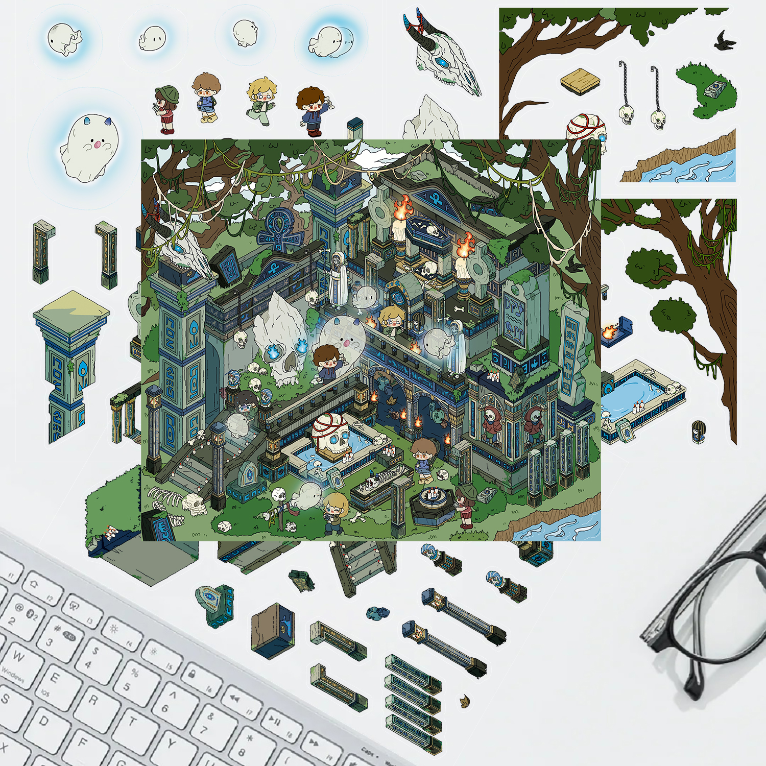 十一玖3D造景贴纸微恐系列古墓探险微缩场景立体小屋卡通diy贴画