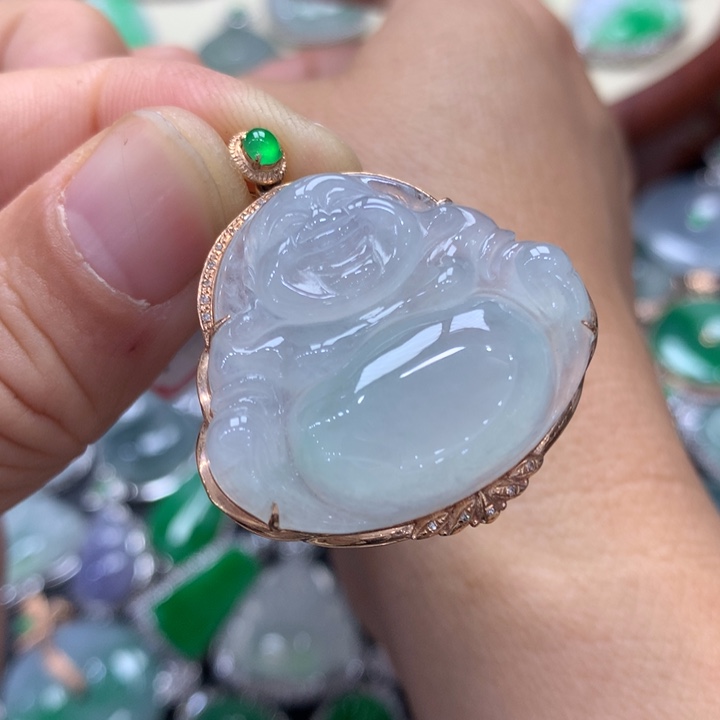 翡翠吊坠(不含链)18K金镶嵌