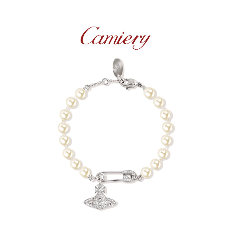 CAMIERY银色轻奢时尚珠珠土星别针手链好看气质