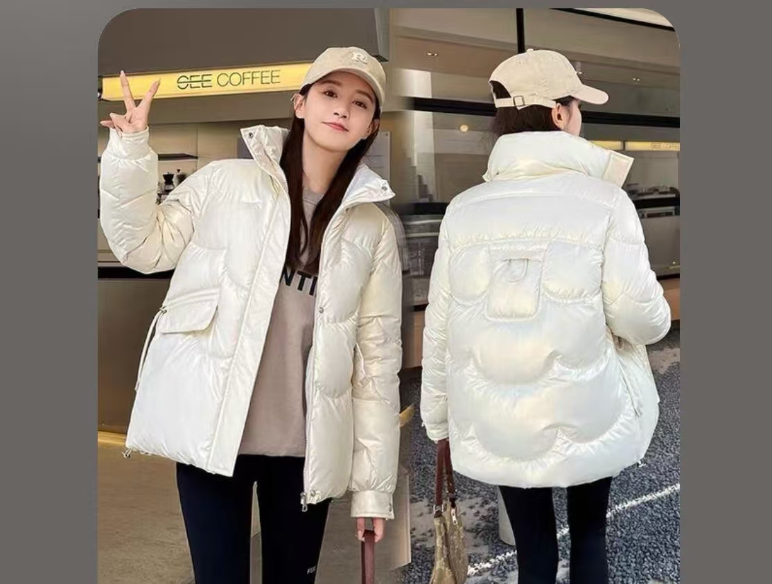1200女亮面加厚免洗棉服休闲连帽外套