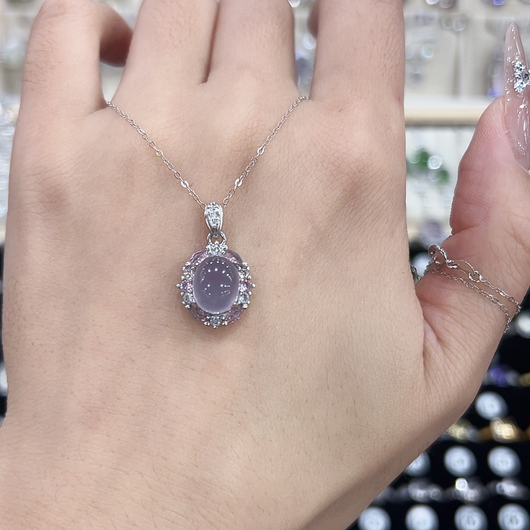 萤石吊坠银S925镶嵌