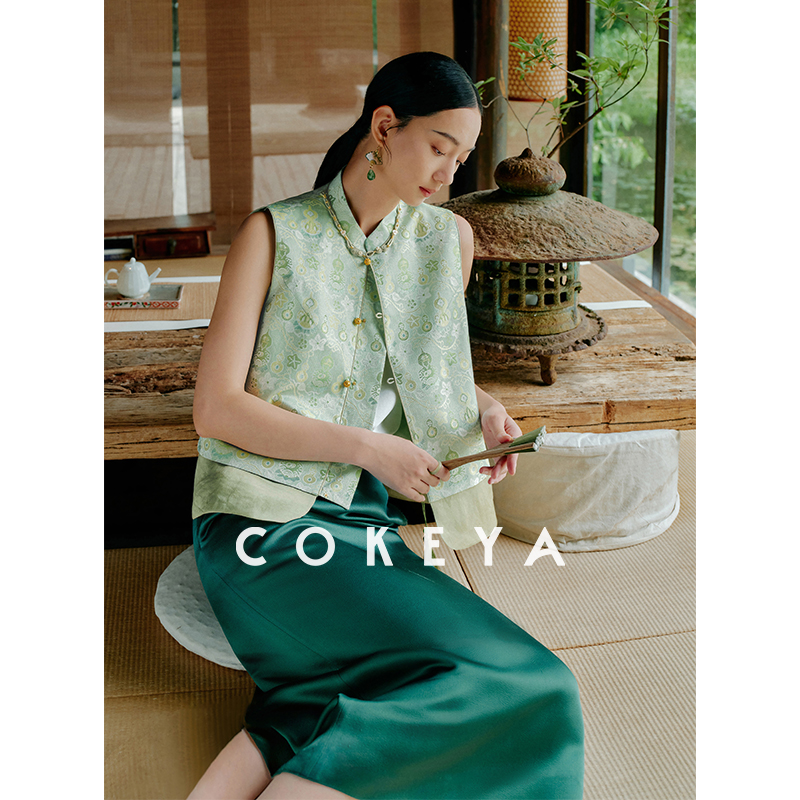 COKEYA/东方美人~福禄绵延 织金6A级双面异色花罗新中式无袖马甲