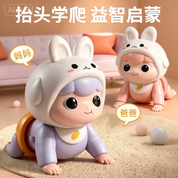 婴儿爬行玩具宝宝练爬神器电动学爬爬娃娃引导幼儿0一1岁练习抬头