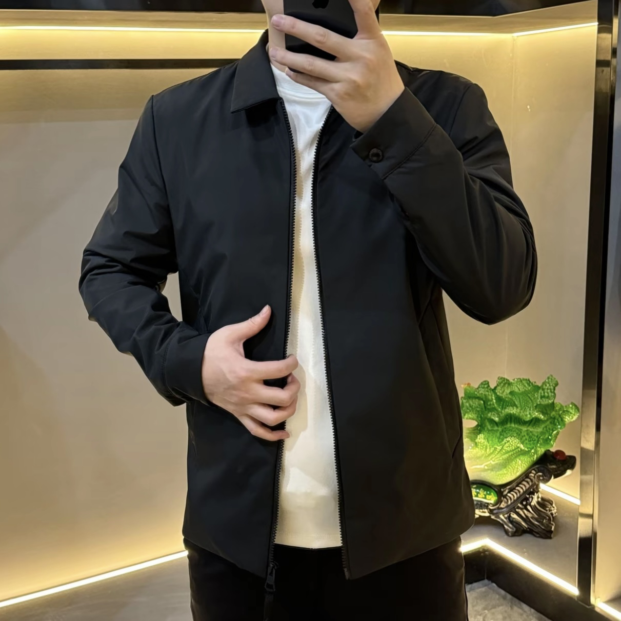 秋冬加棉加厚商务休闲翻领夹克修身黑色棉衣外套百搭时尚24025