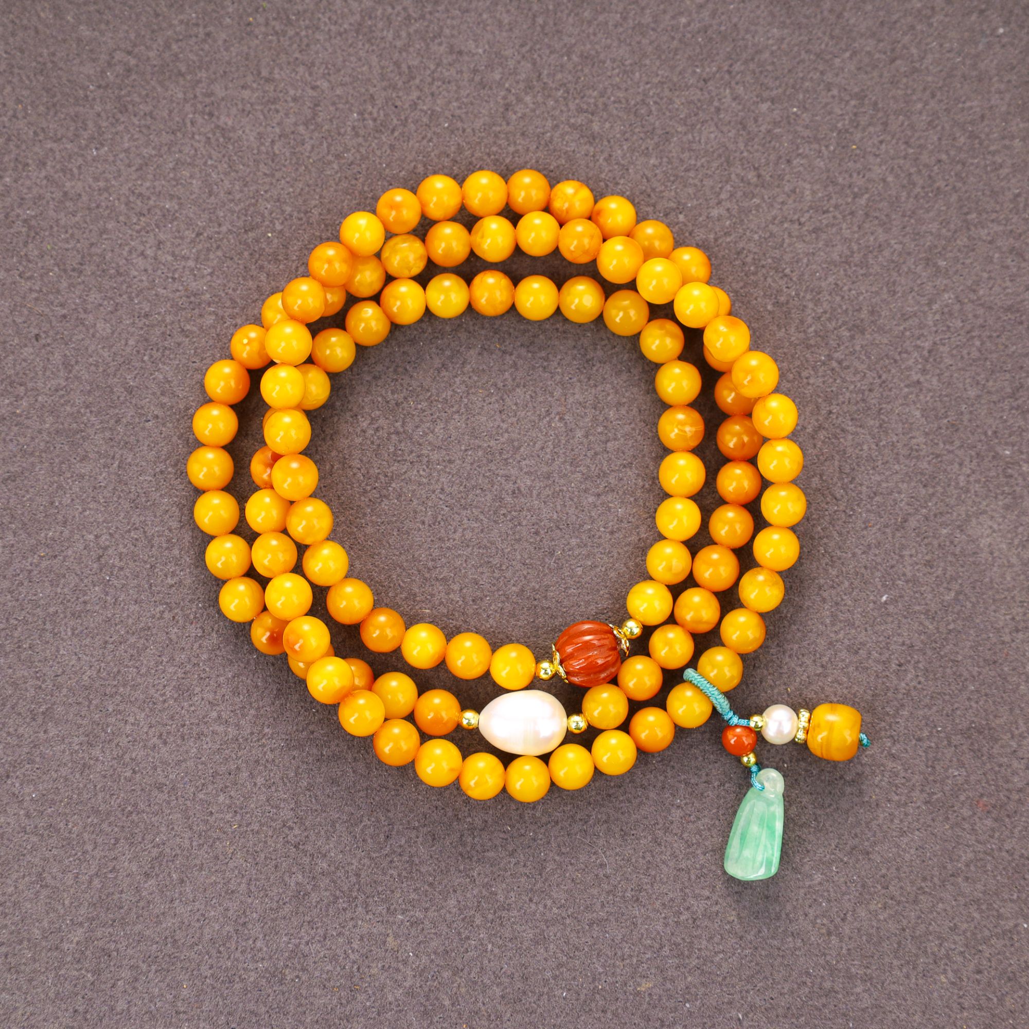 【心如珠宝赐福】珀珠三匝 蜜蜡三圈珍珠手串SH0107