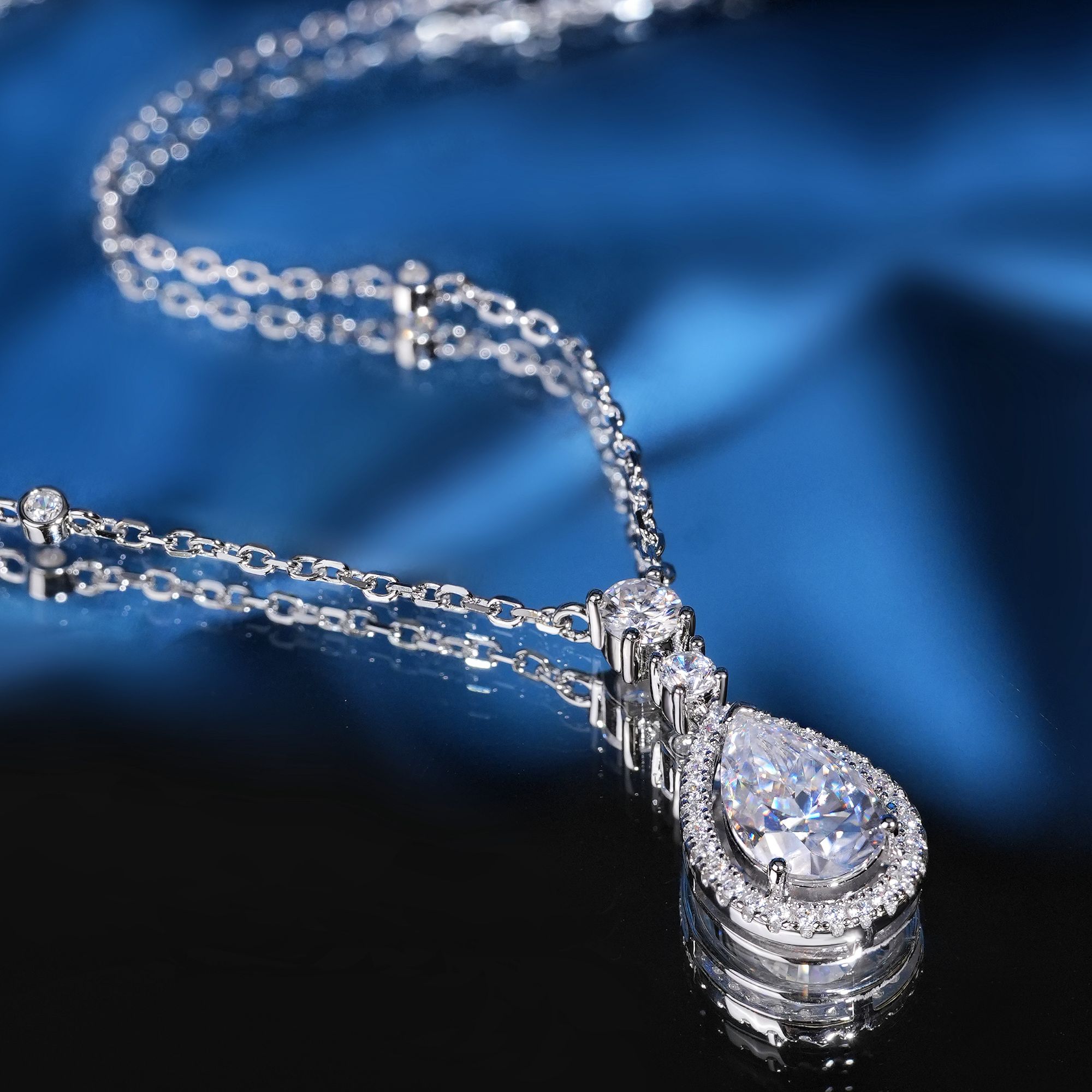 坠链均925银莫桑石 VISING天使之泪水滴吊坠D色3克拉5克拉