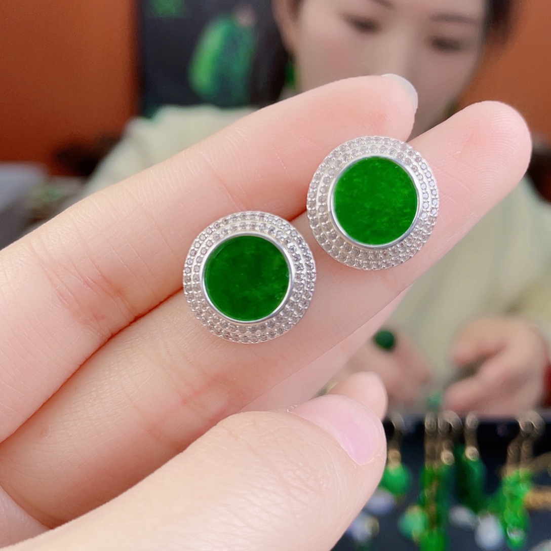 翡翠银S925镶嵌耳饰