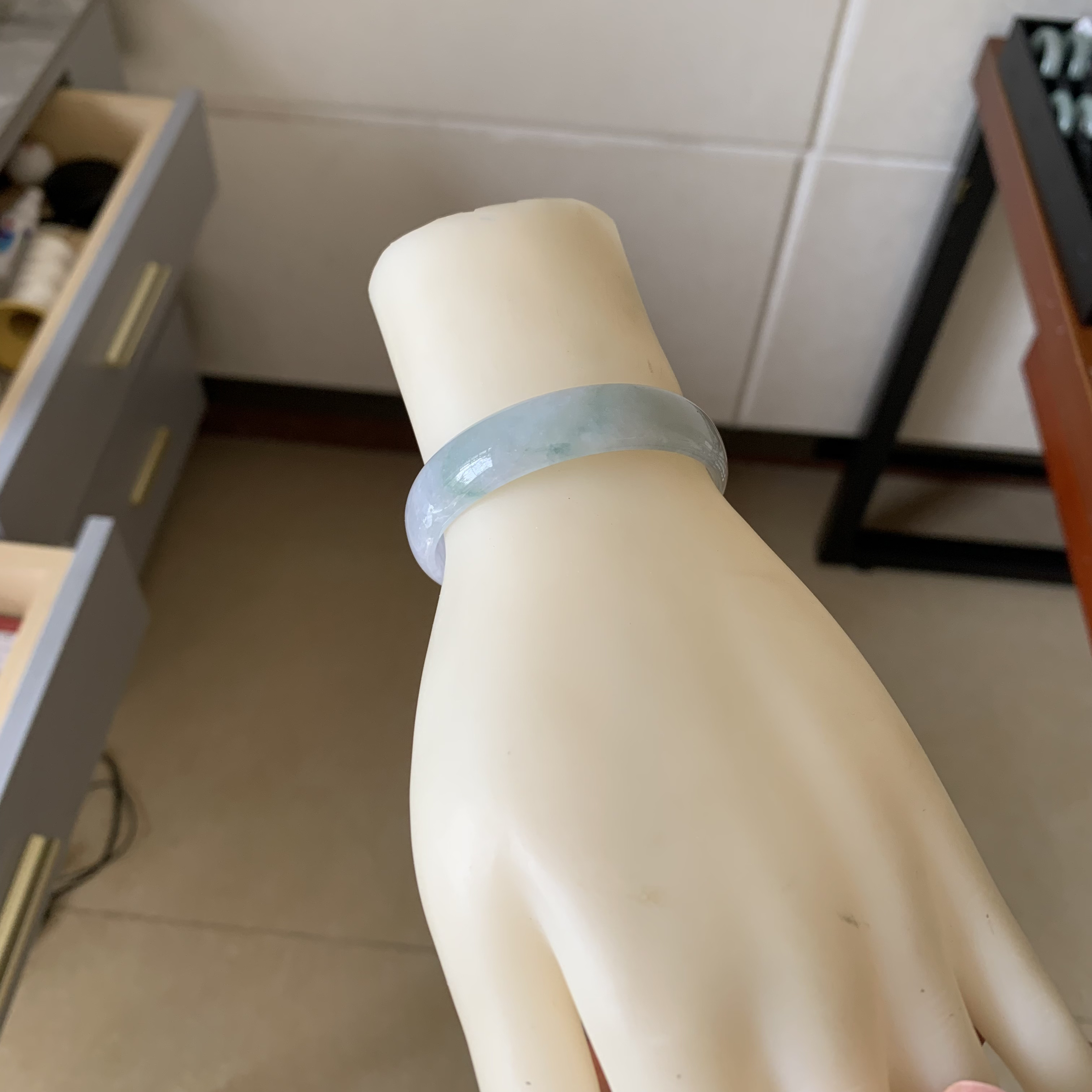 50.3圈265号飘蓝花冰透公主镯天然缅甸翡翠A货公主镯无裂