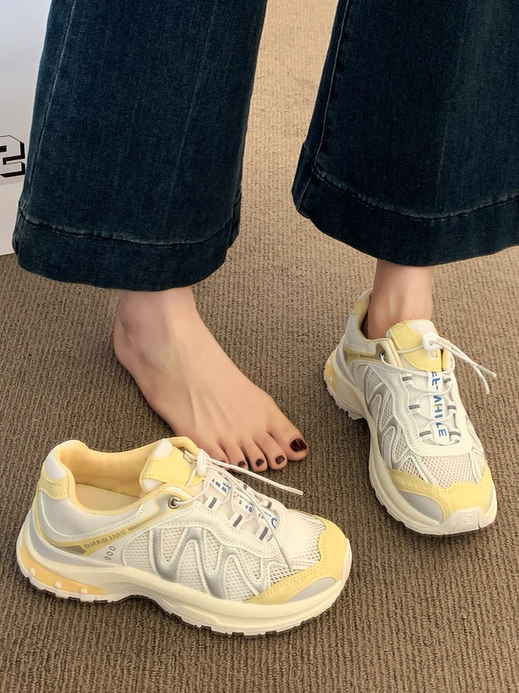 网面透气拼色老爹鞋厚底增高女运动休闲鞋060