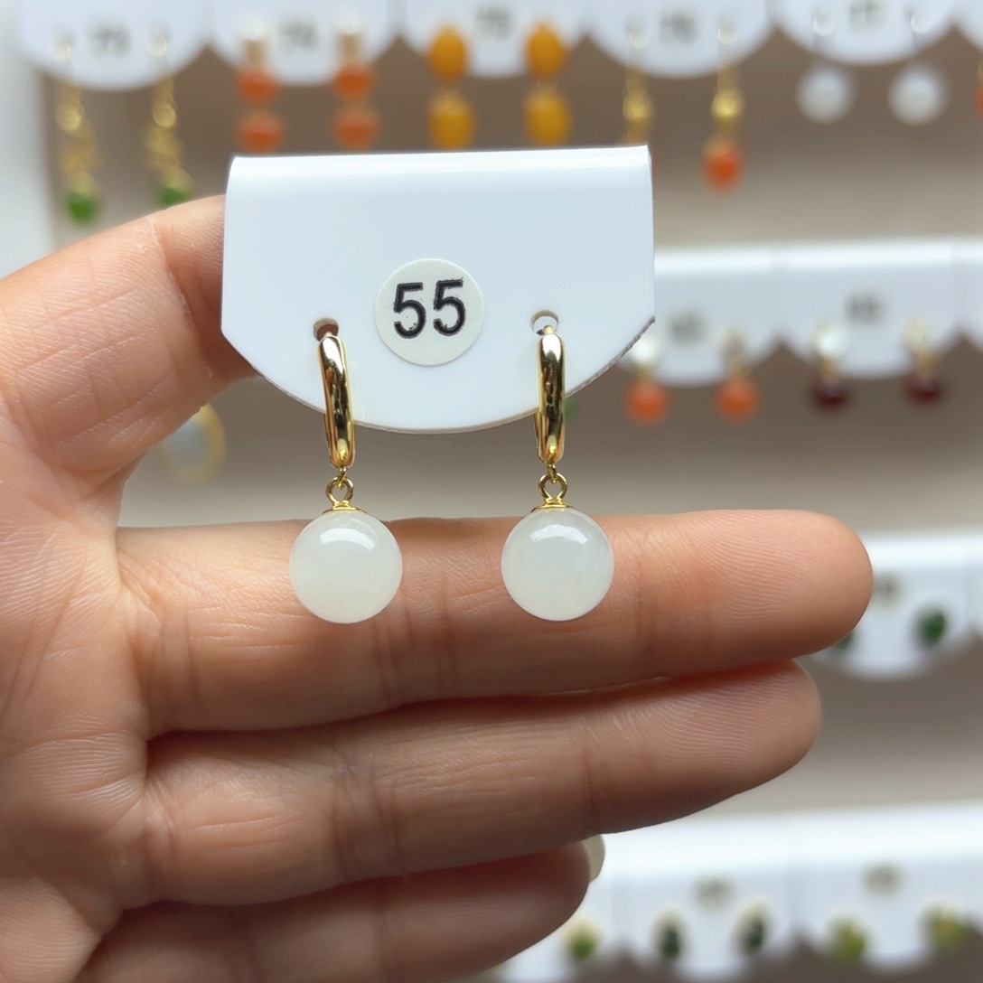 和田玉耳饰银S925镶嵌