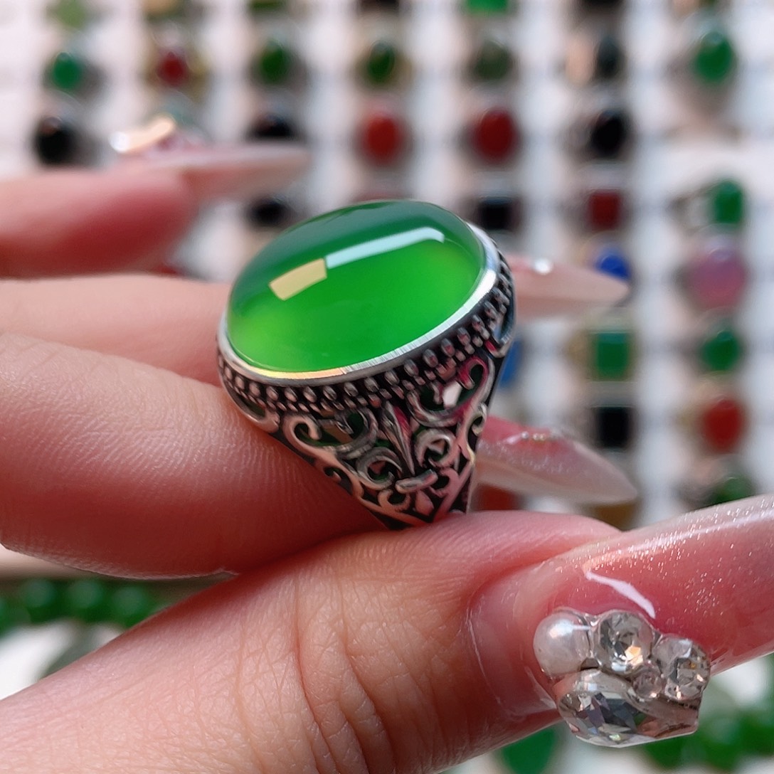 玛瑙/玉髓戒指银S925镶嵌