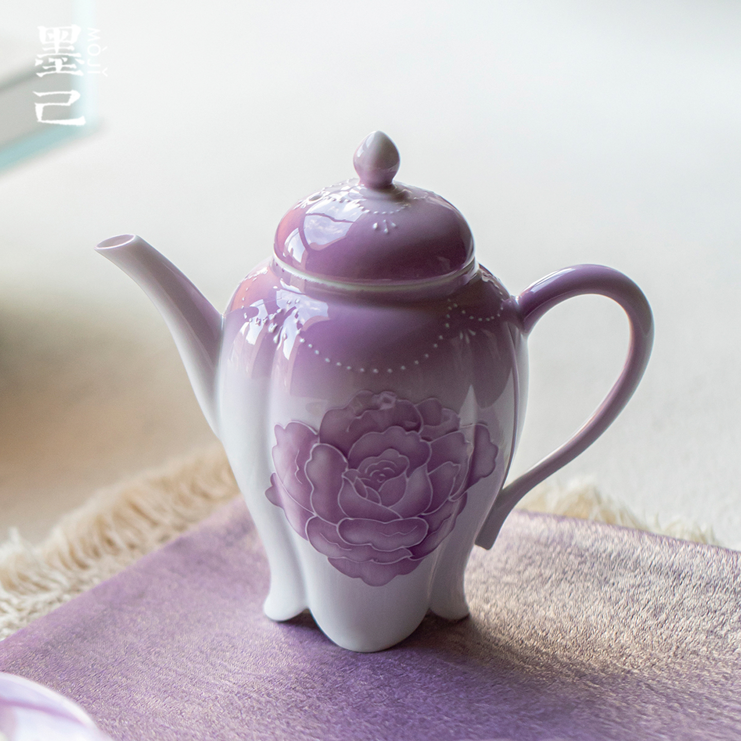 墨己渐变紫有田烧手绘玫瑰花陶瓷茶壶功夫茶具家用球孔过滤手执壶