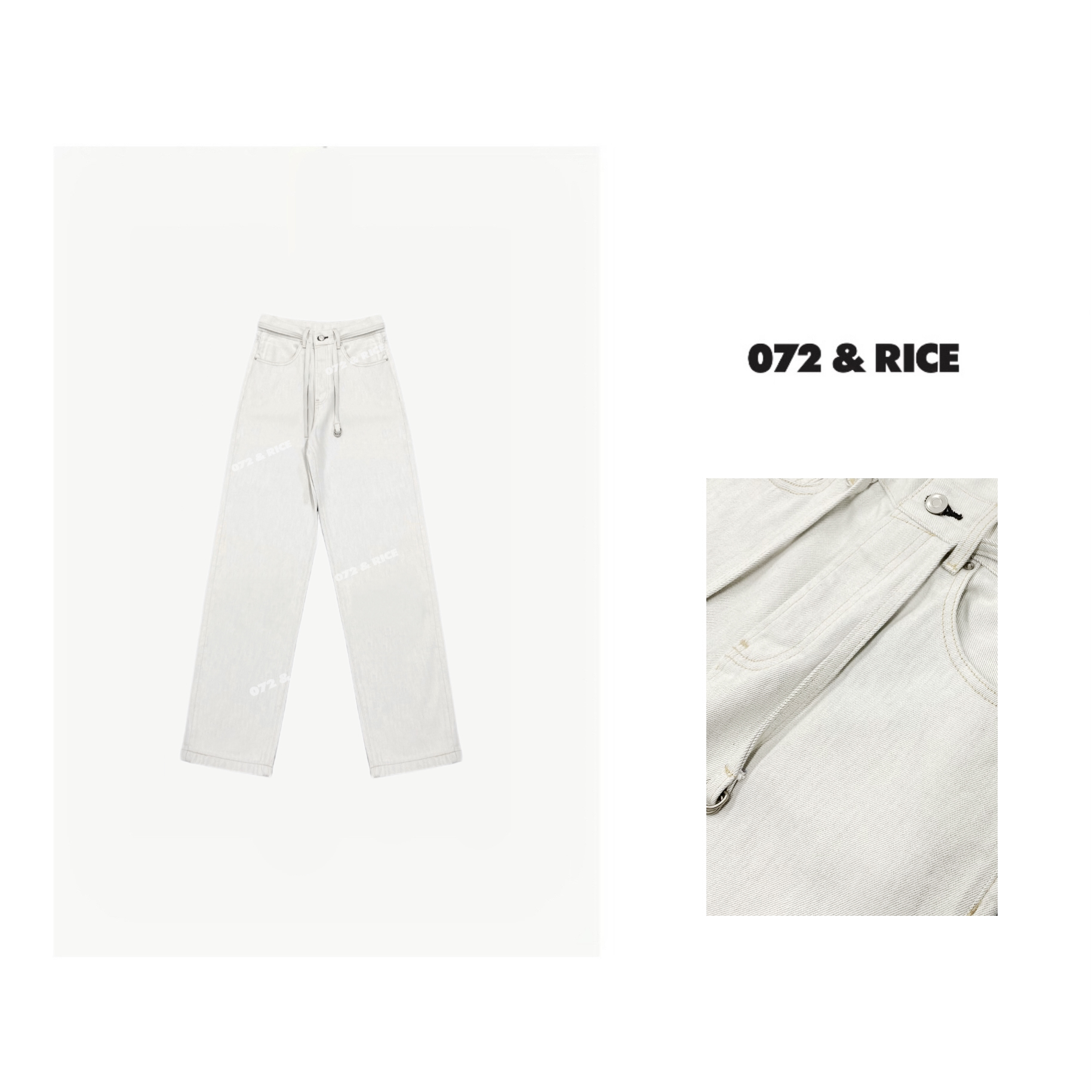 072 & RICE【原胚裤】春季休闲水洗直筒腰带牛仔长裤 24QR02
