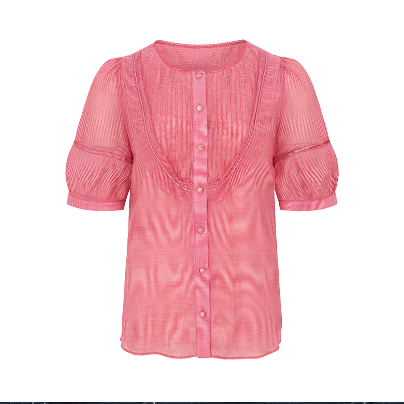 【小北专属】商场同款新品胸前打揽粉红格纹上衣N044A32061