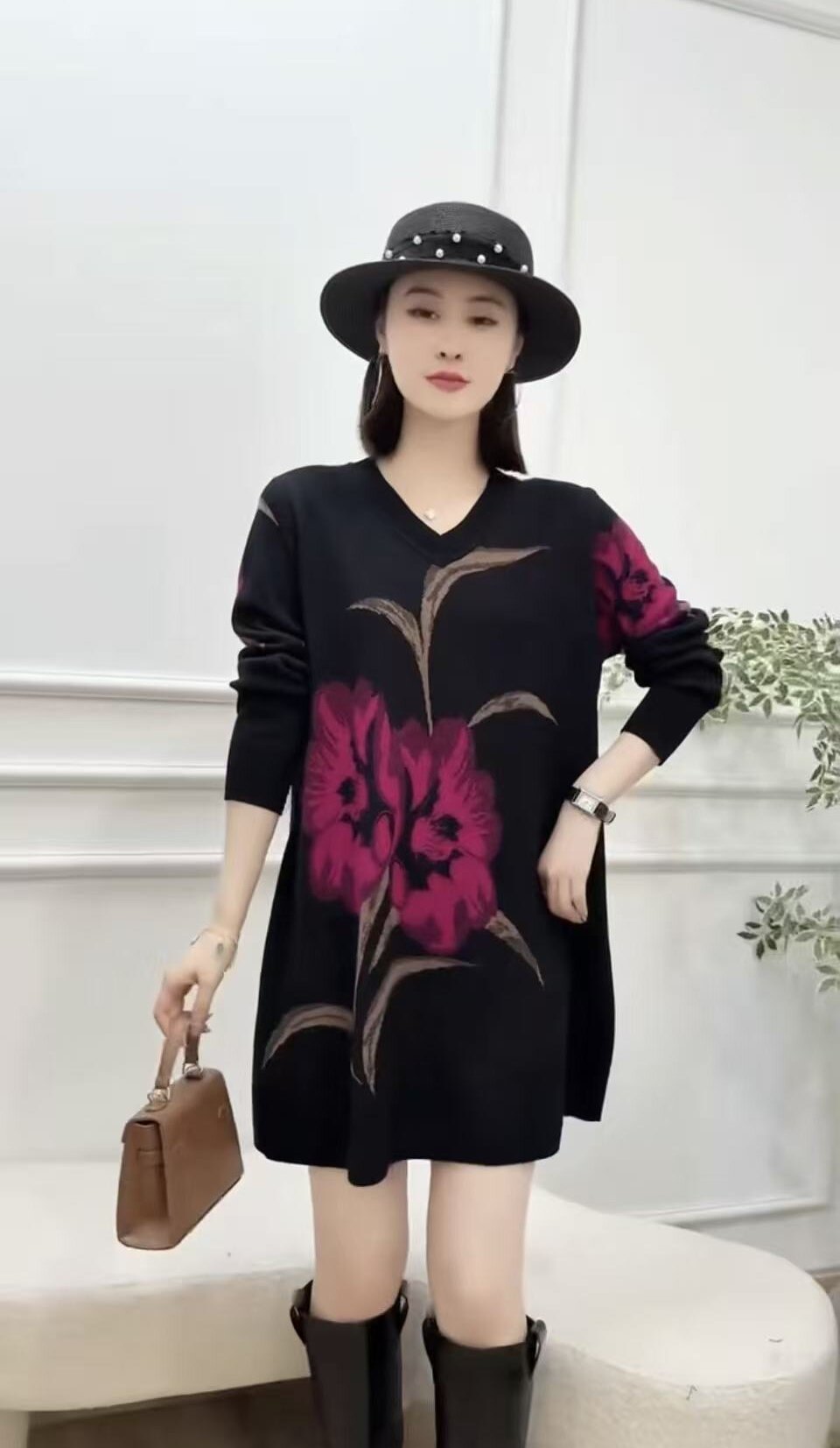 523秋冬长袖中长裙中长款民族风中老年女装休闲风常规圆领时尚风