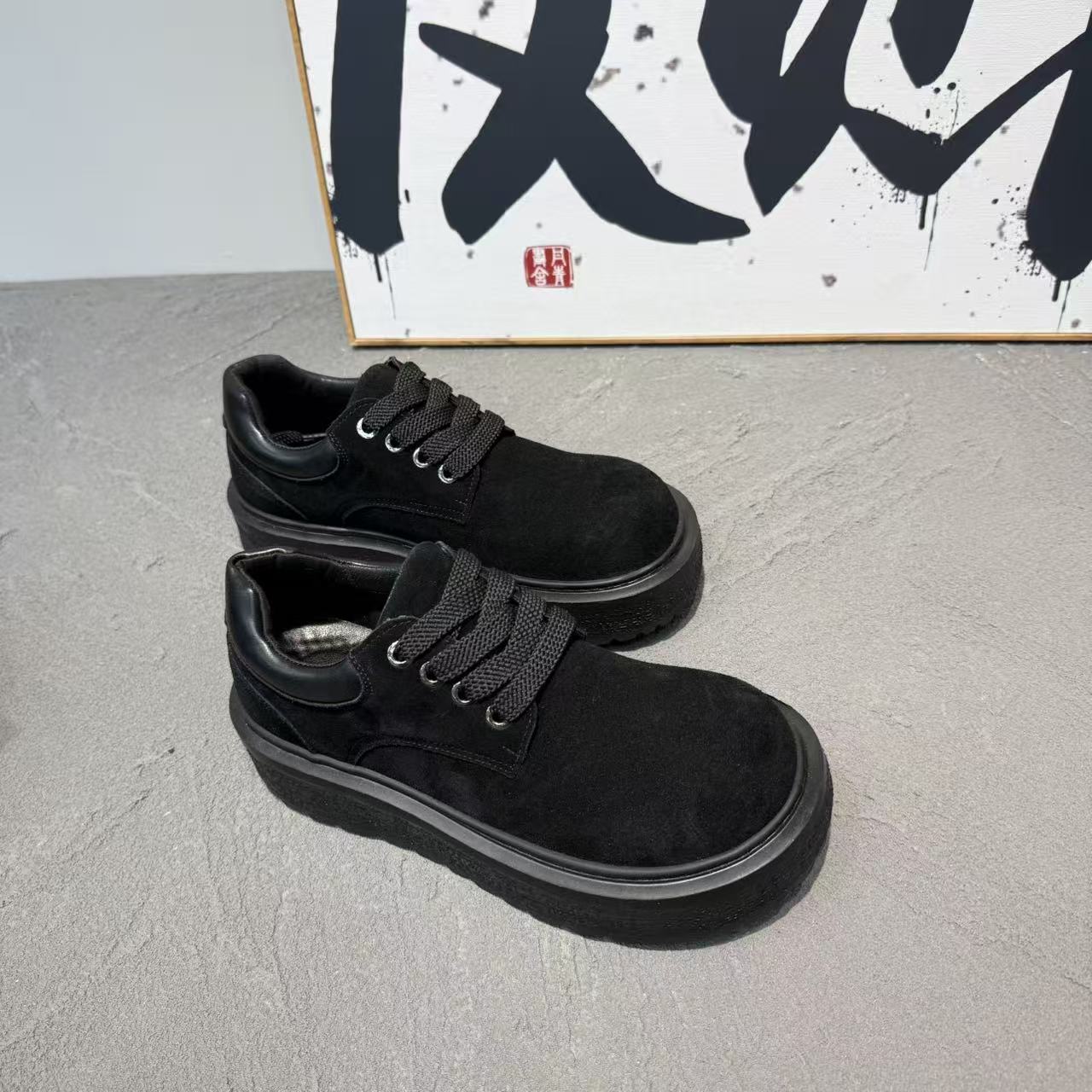 大头厚底休闲鞋男款2025秋冬保暖复古男士工装鞋户外德比鞋男