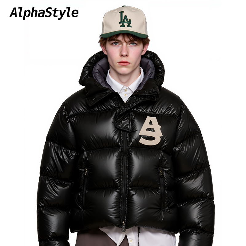 ALPHASTYLE潮牌冬季男女保暖运动休闲舒适新款鹅绒羽绒服男款外套