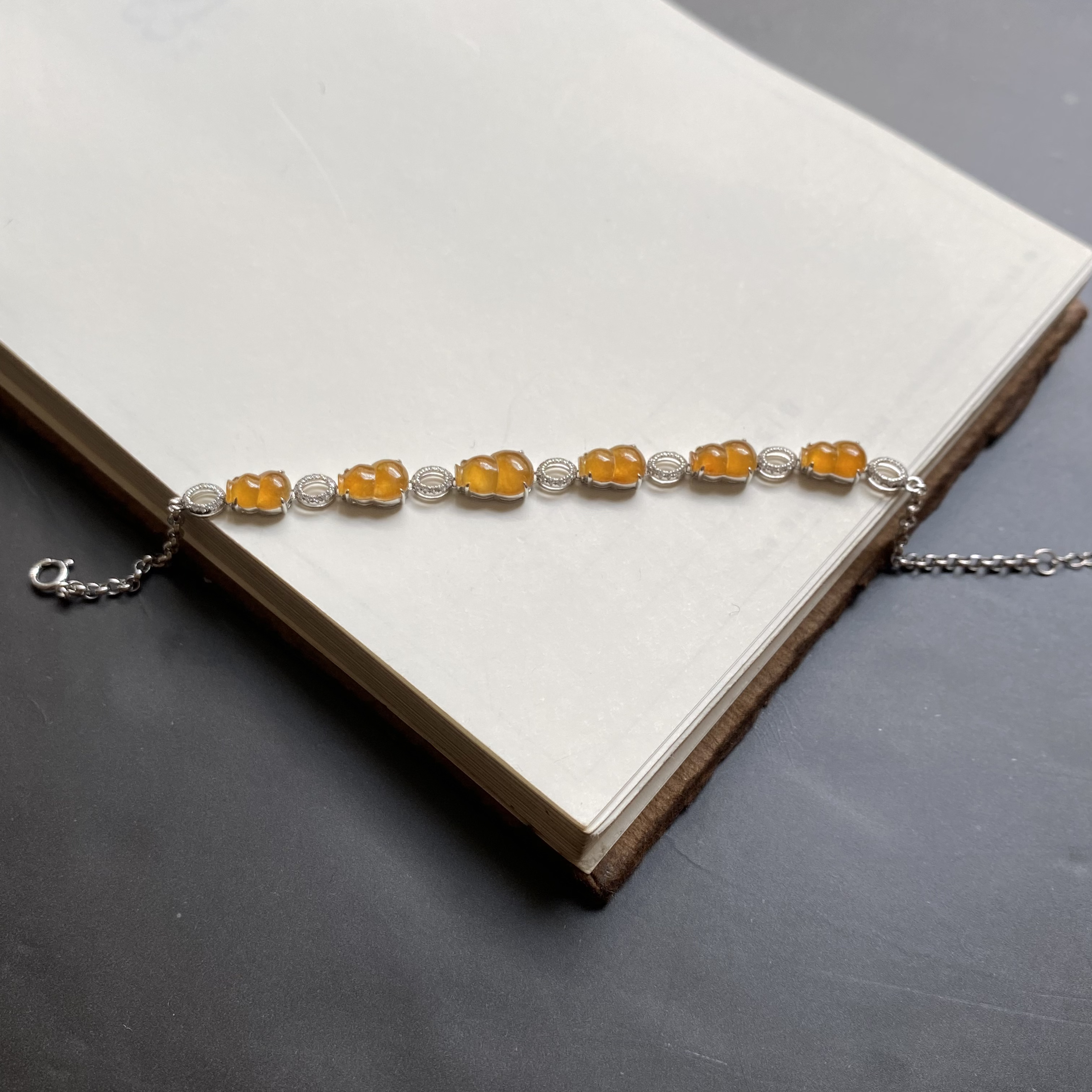 也木西翡翠成品18K金镶冰黄翡葫芦手链wsy0208