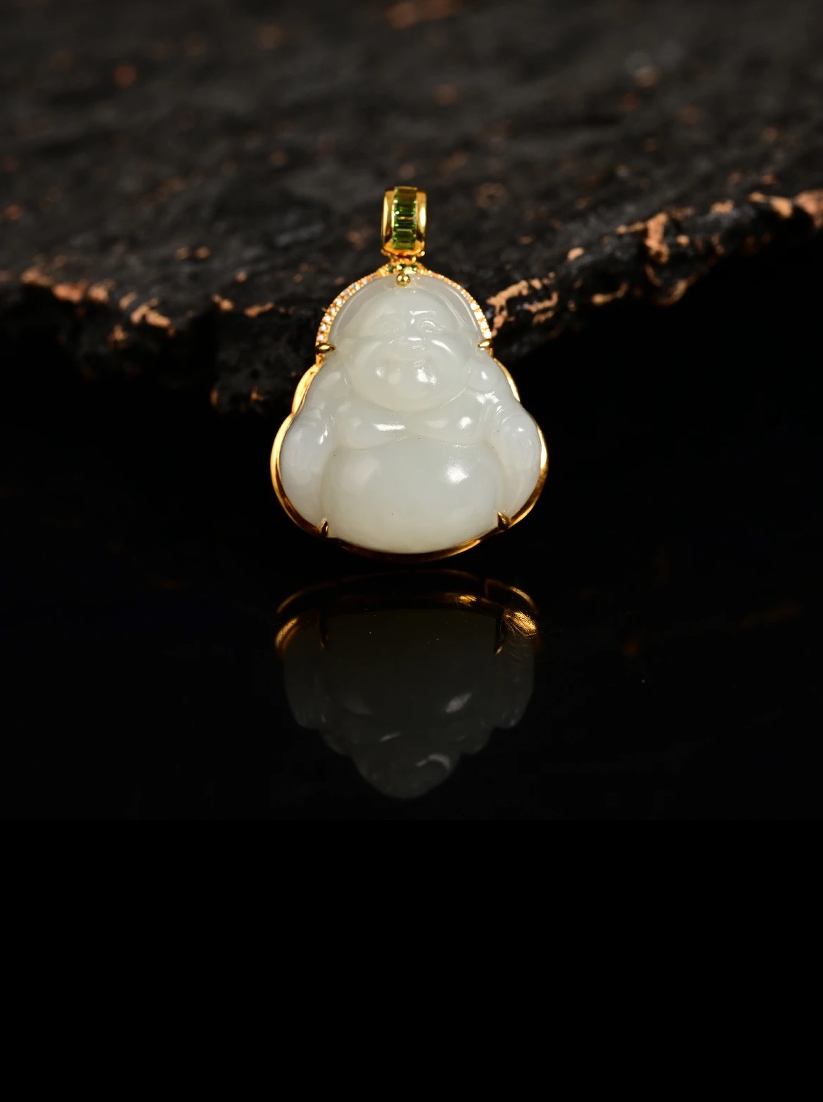 【华林同庆】 18k金和田玉白玉佛公吊坠22*21*10mm 不含链 Z09