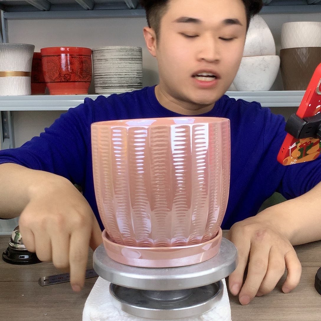 红陶电镀粉色花盆13x13一个花盆