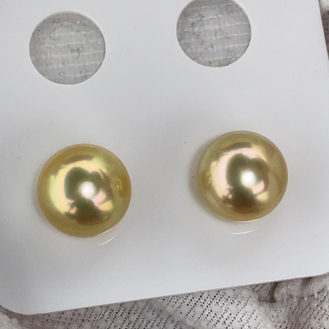 海水珍珠裸珠11.9极强光茶金对珠