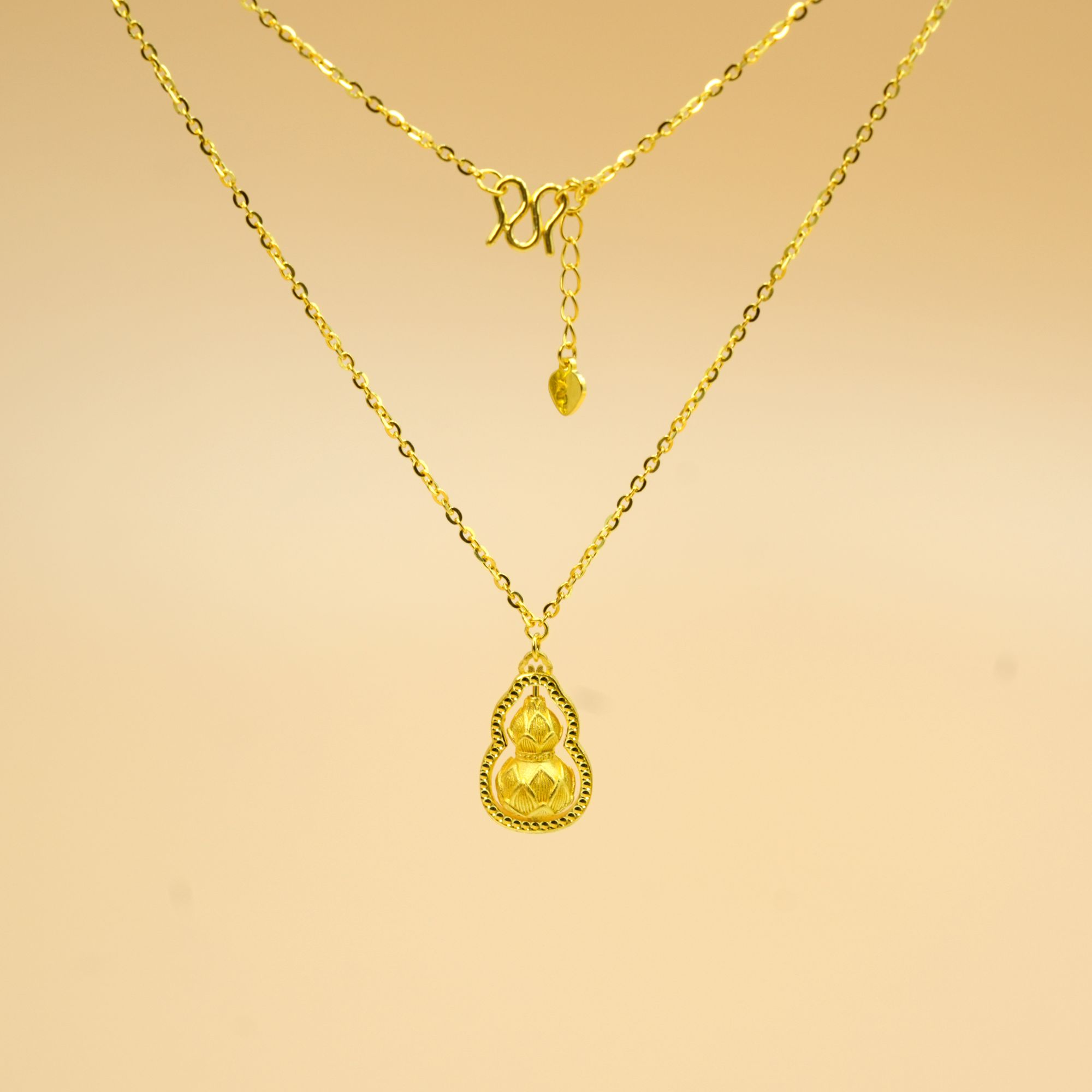 足金999莲花葫芦套链老庙黄金女款时尚金项链春节送黄金吊坠