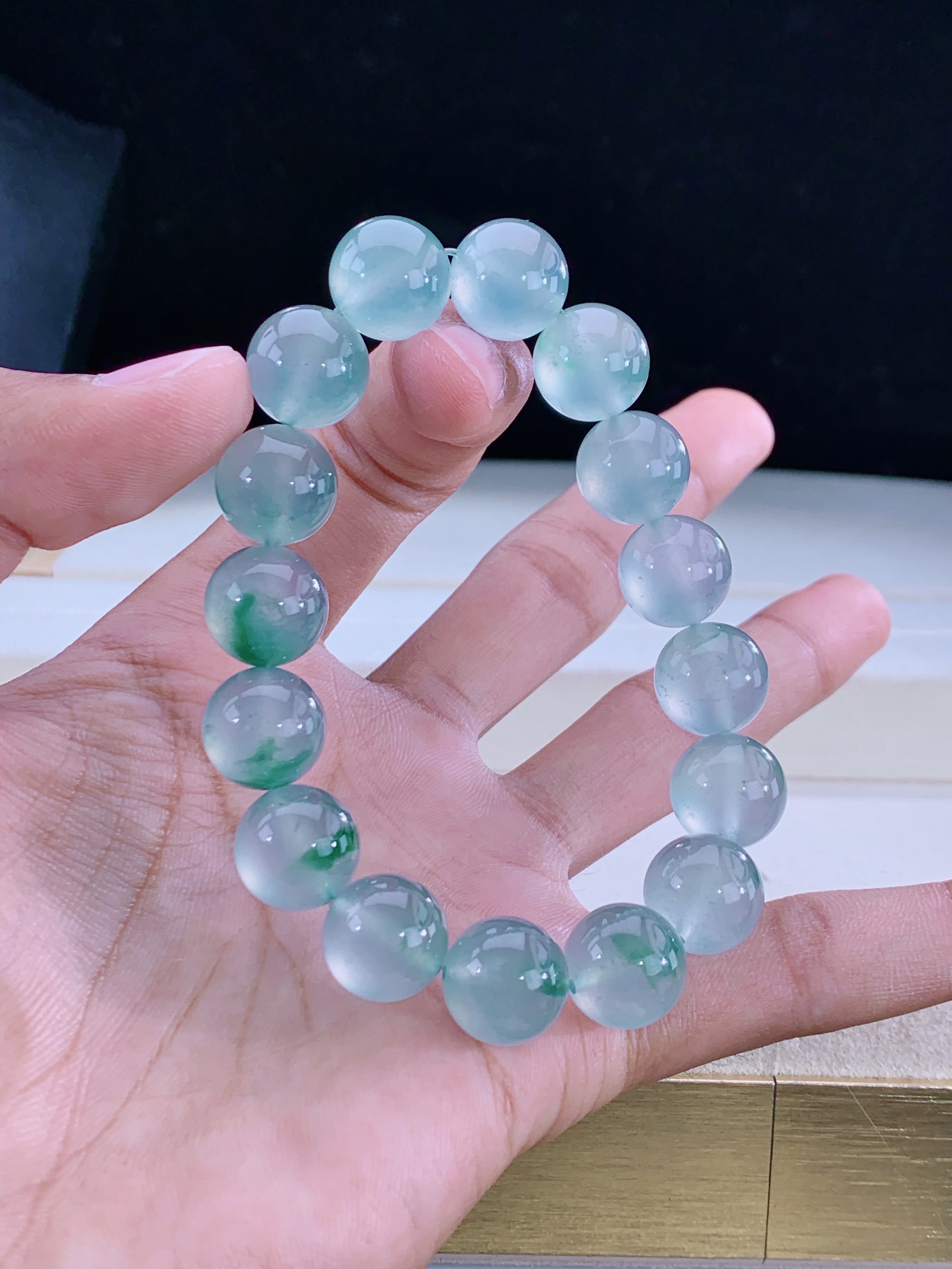 玻璃种收藏级传承起杠光缅甸天然翡翠A货飘花手串支持送货上门