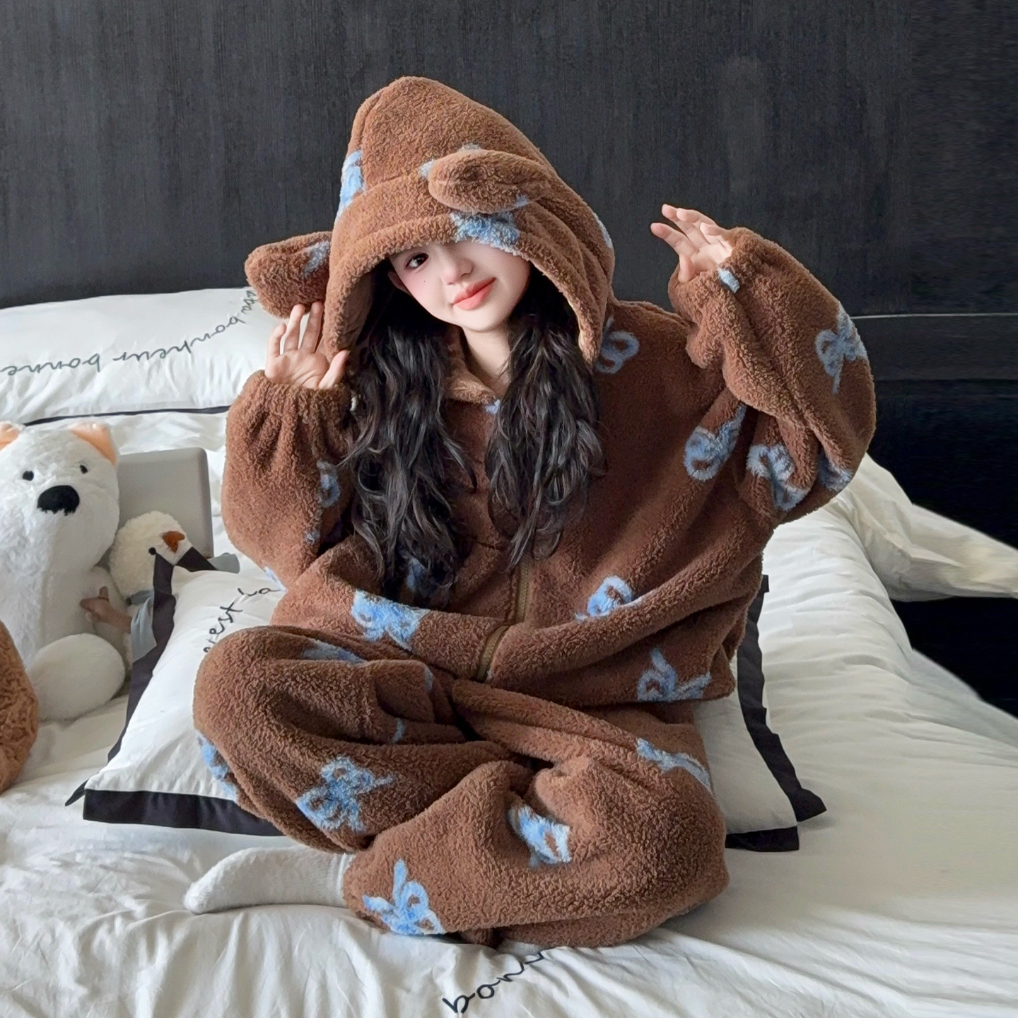 女童睡衣冬季新款儿童双面绒家居服套装女大童加绒加厚保暖两件套