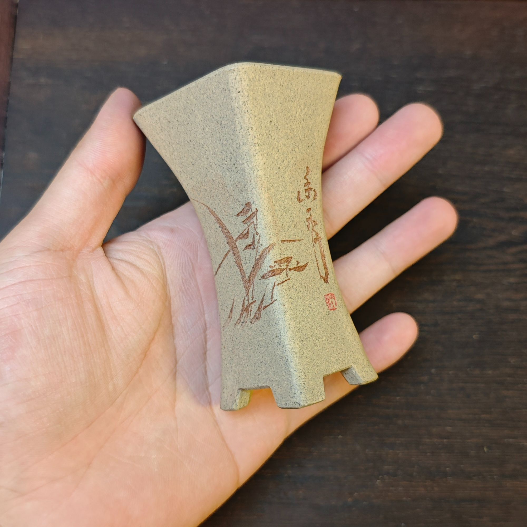 内长4cm-内高8cm全手工蛮腰芝麻段四方签筒掌中宝紫砂花盆