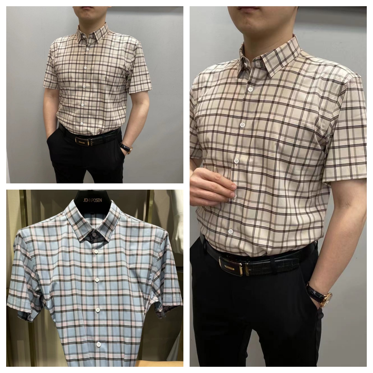 杰克朗博夏季新款男士休闲格纹衬衫87623