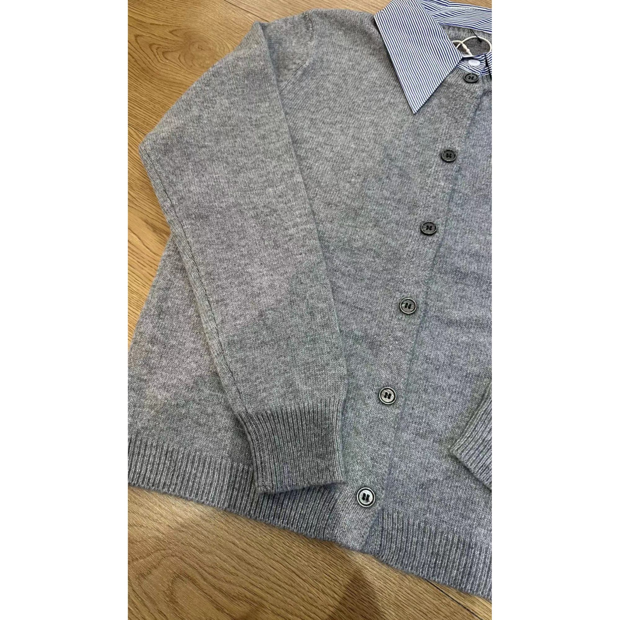 撞色POLO领假两件针织开衫女长袖百搭上衣