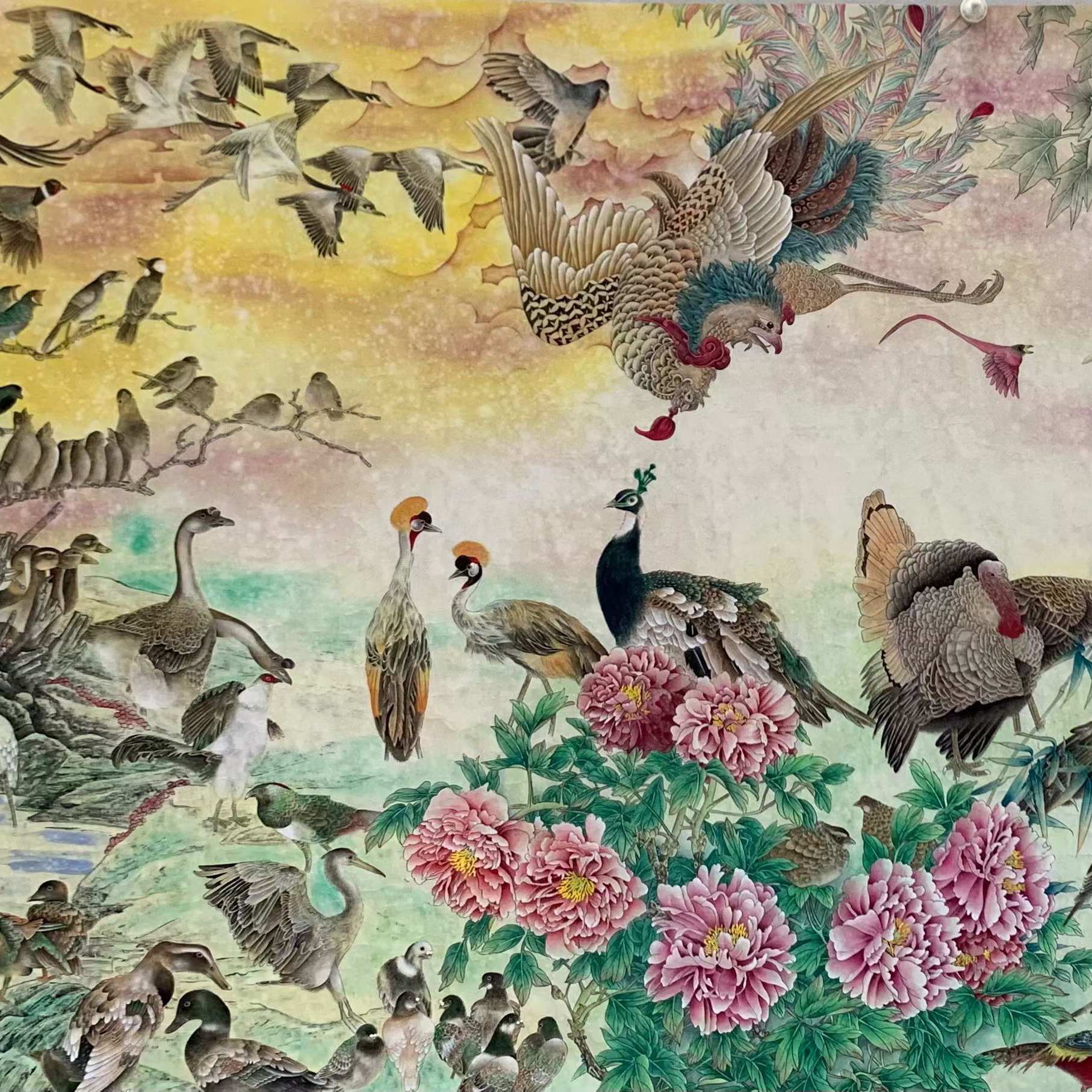 精品 工笔 大尺寸 百鸟朝凤 手绘国画