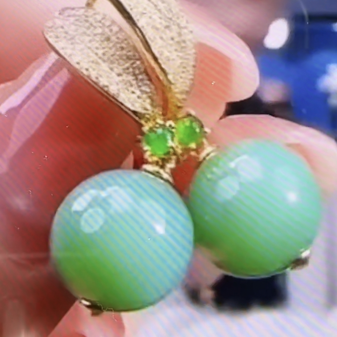 和田玉耳钉高色18k金