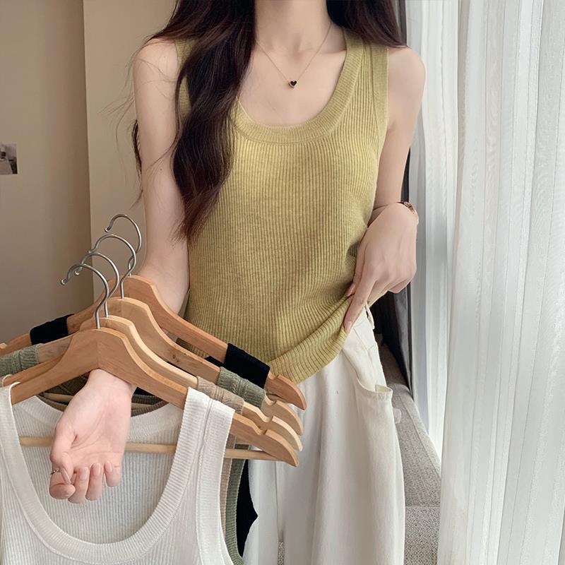 法式U领螺纹针织背心女秋装新款西装内搭无袖小吊带显瘦打底