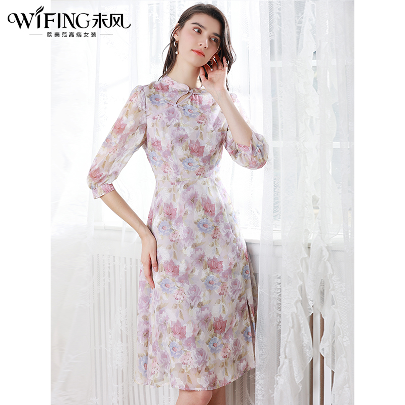 雪纺连衣裙2024秋季新款女装改良旗袍中国风气质显瘦裙子