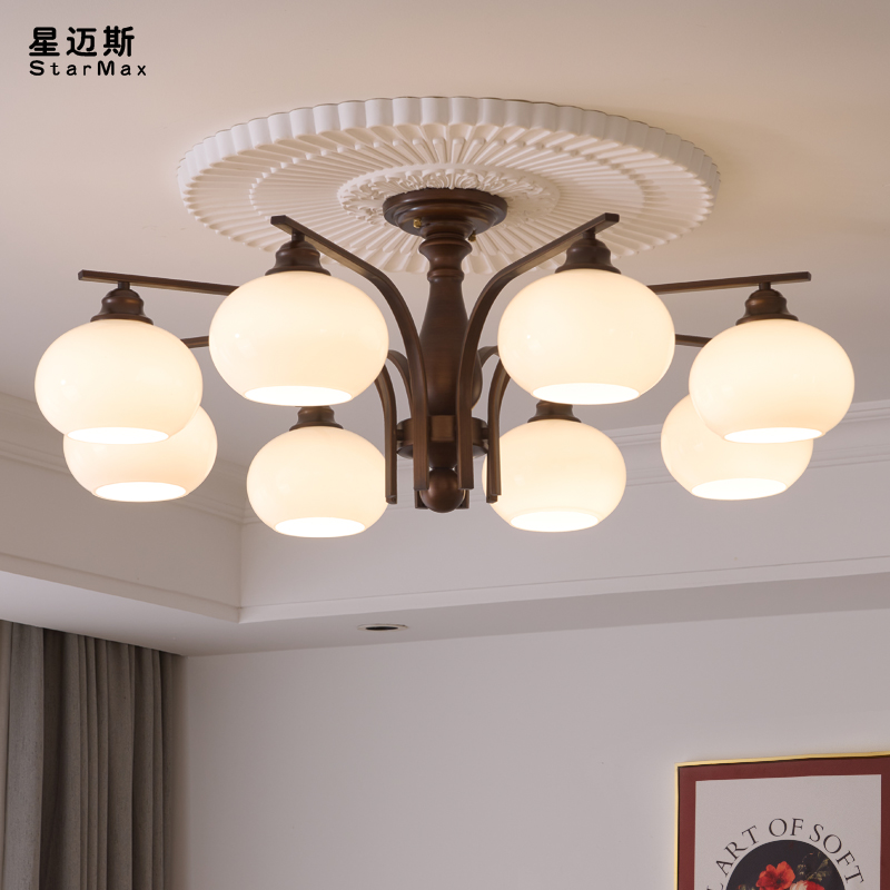 中古风吊灯美式复古侘寂风客厅灯2024新款高端大气新中式大厅主灯