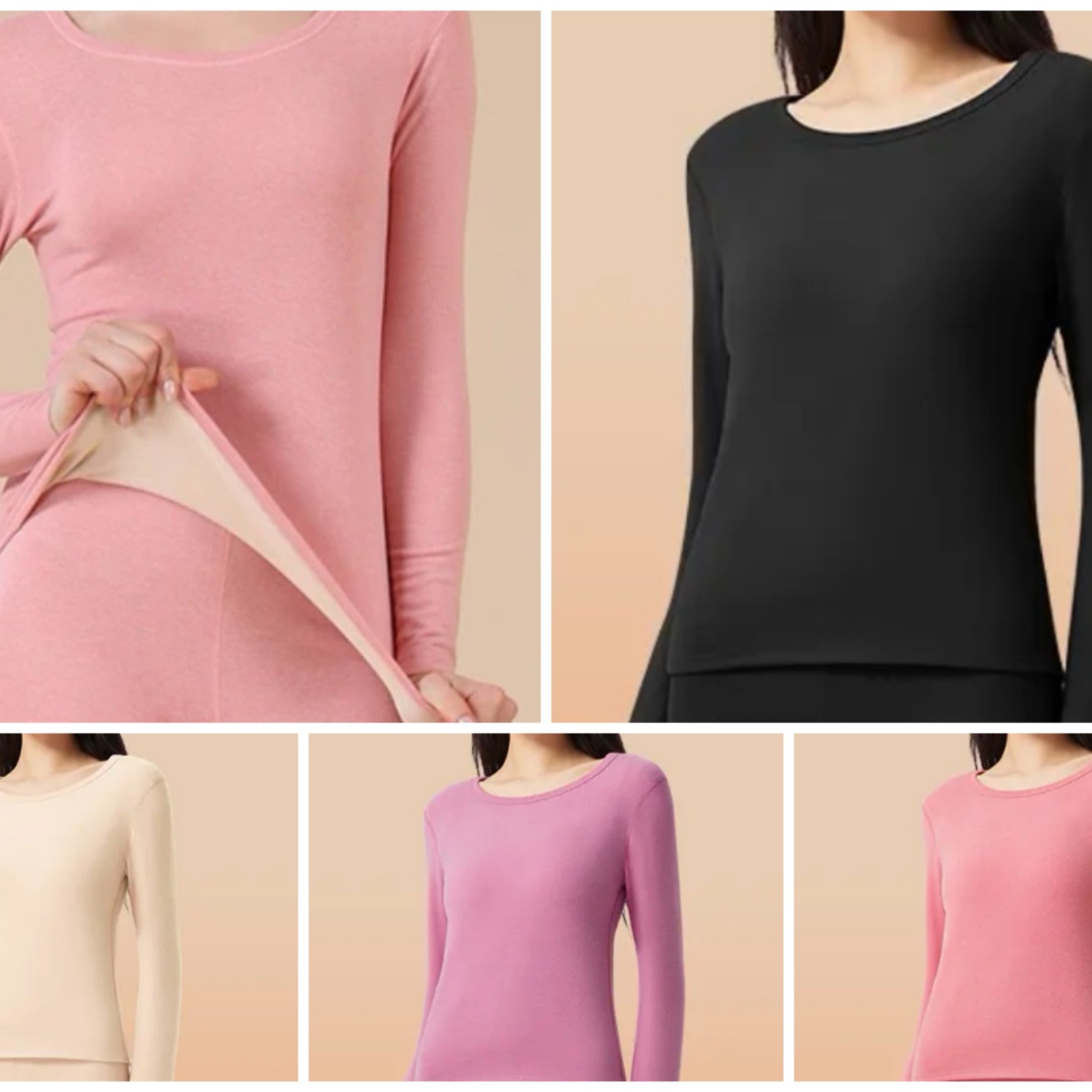 T亏清货[女款磨毛绒+羊绒蚕丝腈纶贴片]修身保暖套装内衣长袖紧身